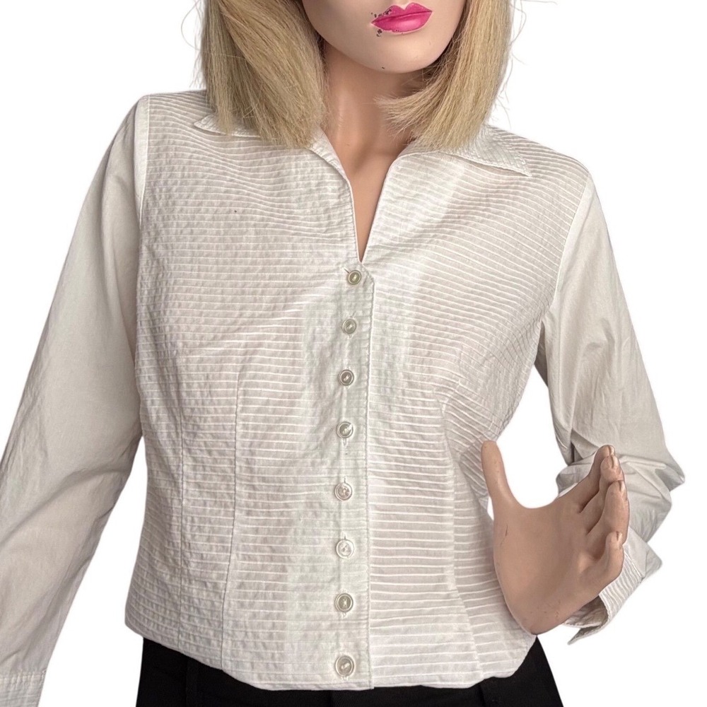 Talbots White Button Down Shirt Ribbed Pintuck CoastalGrandmother Quiet Luxury 4